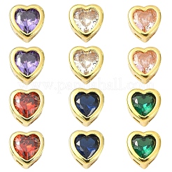 6 шт. подвески-сердечки из латуни двух цветов с микропаве из кубических цирконий&nbsp;ZIRC-YW0001-36A