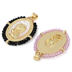 ラックメッキ真鍮パヴェシェル宗教聖母マリアペンダント  ガラスの楕円形のチャーム  18KGP本金メッキ  長持ちメッキ  鉛フリー＆カドミウムフリー  ミックスカラー  32x24x3mm  穴：4mm&nbsp;KK-U032-01G-C