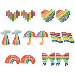 14 Stück 7 Formen bedruckter Acryl-Glitzerpulver-Anhänger im Regenbogen-Stil&nbsp;OACR-CJ0001-93