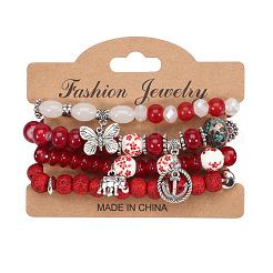 4 Set mit Charm-Armbändern im Bohème-Stil aus Legierung&nbsp;WG8E884-03