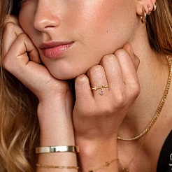 Кольцо на палец из стерлингового серебра с родиевым покрытием и подвесками-сердечками из кубического циркония RJEW-C064-34C-P