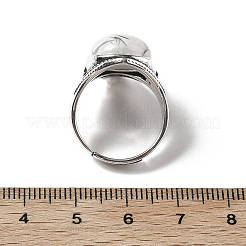 天然および合成宝石の調節可能なリング  アンティークシルバートーンの真鍮製指輪  菱形  22mm  内径：18mm&nbsp;G-P560-03AS