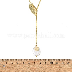 Colliers lariat réglables en laiton avec micro-pavés de zircon cubique transparent en forme de feuille&nbsp;NJEW-JN06467