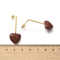 真鍮製ハートダングルスタッドピアス  女性用エナメル入り  ゴールドカラー  暗赤色  35x15.5mm&nbsp;EJEW-A121-19B-02