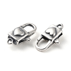 タイスターリングシルバーカニカン925個  ハートロック  スタンプ925個付き  アンティークシルバー  12.5x7x4mm  穴：1mm&nbsp;STER-D003-09AS