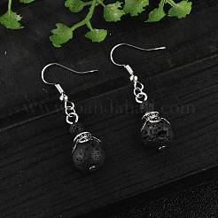 Серьги с подвесками из бусин из натуральной лавы EJEW-JE02144-01