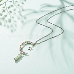 Natürliche neue Jade-Kugel mit Mond- und Sternanhänger-Halskette aus Legierung&nbsp;NJEW-JN03912-07