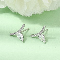 Boucles d'oreilles en laiton avec zircone cubique de micro pave&nbsp;EJEW-G471-14P-01