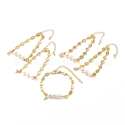 Messing micro pave grade aaa kubik zirkonia charme armbänder, mit Perlen & Messingketten, zufällige gemischte Buchstaben, golden, 7-1/8 Zoll (18 cm)