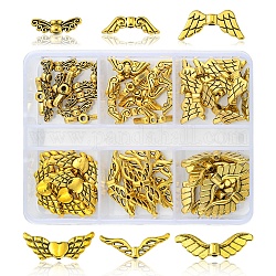 60 stücke 6 legierung perlen im tibetischen stil, Flügel & Feenflügel, Antik Golden, 4~23x5~14x2~4 mm, Bohrung: 1~2 mm