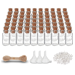 CHGCRAFT 60Pcs 2ml Mini Glass Bottles with Cork Stoppers DIY Kits Wish Bottles 100Pcs Eye Screws, 10.94Yards Cord and 4Pcs Funnel for Decoration Gift Favor