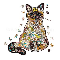 Puzzles de chat, Puzzles d'animaux irréguliers pour adultes et enfants, jouets en bois, colorées, 129x40mm
