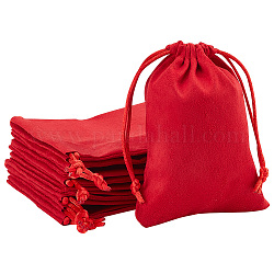 Delorigin 12pcs sacs à cordon en tissu de velours, sacs de bijoux, sacs-cadeaux de bonbons de mariage de fête de noël, rectangle, firebrick, 12x9 cm