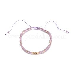 Bracciali di perline intrecciati con fili di nylon regolabili, con perle di vetro sfaccettate e vere perle di ottone placcato oro 18k, rondelle, cardo, diametro interno: 1-3/4~3-5/8 pollice (4.6~9.3 cm)