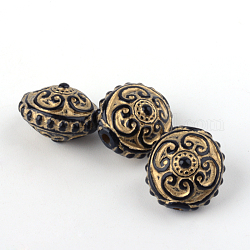 Flat Round Plating Acrylic Beads, Golden Metal Enlaced, Black, 14.5x12mm, Hole: 1mm, about 420pcs/500g