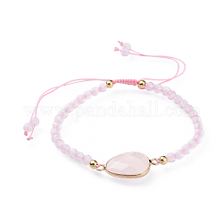Bracelets réglables en quartz tressé de quartz rose naturel, avec les accessoires en laiton, facette, 2-1/8 pouce (5.4 cm)