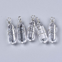 Colgantes de cristal transparente, con alambre de hierro en tono platino envuelto, bala, Claro, 41~43x11~12x10~11mm, agujero: 3~4 mm