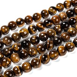 Grade ab naturelle perles rondesoeil de tigre brins, 10mm, Trou: 1mm, Environ 39 pcs/chapelet, 15 pouce