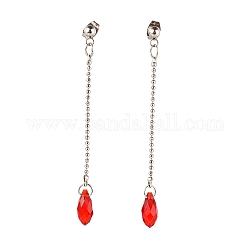304 Stainless Steel Stud Earrings, Ear Thread, Chain with Crystal Glass Beads, Stainless Steel Color, 68x1.5mm, Pin: 0.8mm