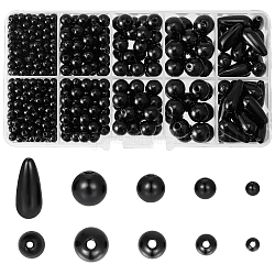 PH PandaHall 739pcs Imitation Pearls Beads with Holes 5 Style Pearl Craft Beads Round Teardrop Spacer Beads Black Glossy Pearl Beads for DIY Jewelry Wedding Event Supplies Vase Fillers, 4/6/8/10mm