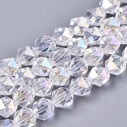 Chapelets de perles en verre transparent électrolytique, de couleur plaquée ab , facette, ronde, clair, 6x5.5x5.5mm, Trou: 1mm, Environ 100 pcs/chapelet, 22.44 pouce (57 cm)