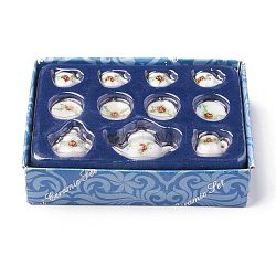 Porcelain Tea Sets, Home Decoration, Teapot & Teacup & Saucer, Colorful, 102x77x25mm, 11pcs/set