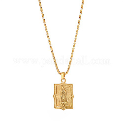 Collares de cadena de caja de acero inoxidable, Collar rectangular con dije de la Virgen María para mujer., religión, dorado, 17-3/4 pulgada (45 cm)