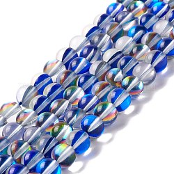 Synthetische Mondstein Perlen Stränge, Runde, Blau, 8 mm, Bohrung: 1 mm, ca. 48 Stk. / Strang, 14.57''~15.35'' (37~39 cm)