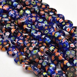 Millefiori Glass Flat Round Bead Strands, Blue, 10x3~4mm, Hole: 1mm, about 38pcs/strand, 14 inch