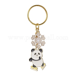 Schlüsselanhänger aus Emaille mit Schneeflocken- und Panda-Legierung, mit eisernen Schlüsselringen, golden, 8.1 cm, Anhänger: 29.5x22x1.7 mm