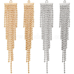 Beebeecraft 6Pcs 2 Colors Brass Ball Chains Tassel Big Pendants, Real Gold Plated & Real Platinum Plated, 62x11x1mm, Hole: 1mm, 3Pcs/color