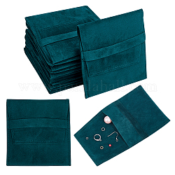 Bolsas de joyería de terciopelo con solapa, bolsa tipo sobre plegable para pendientes, esposas, embalaje de collares, Rectángulo, verde oscuro, 96x90x2.5mm