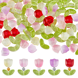 SUPERFINDINGS DIY Beads Kit Including 80Pcs 5 Colors Glass Tulip Beads 80Pcs Transparent Lampwork Leaf Beads 600Pcs 3 Colors Iron Round Spacer Beads Loose Beads for DIY Jewelry Making