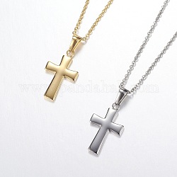 304 Stainless Steel Pendant Necklaces, with Lobster Clasps, Cross, Mixed Color, 18 inch(45.7cm)