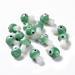 Hechos a mano de los abalorios del lampwork del ojo malvado, forma de hongo, verde, 16.5~18x11.5~13x11.5~13mm, agujero: 1.6~2 mm