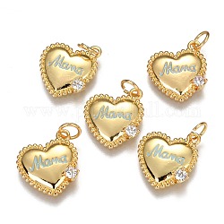 Brass Micro Pave Clear Cubic Zirconia Charms, Long-Lasting Plated, with Jump Rings and Enamel, for Mother's Day, Heart with Word Mama, Real 18K Gold Plated, Sky Blue, 14.8x13.5x2.6mm, Hole: 3mm, jump ring: 5x0.8mm.