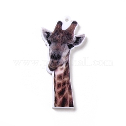 Pendentifs en acrylique opaque imprimé, breloques sur le thème des animaux, modèle de girafe, 40x19x2mm, Trou: 1.5mm