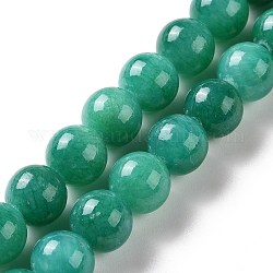 Cuentas mashan naturales redondos del jade hebras, teñido, verde césped, 8mm, agujero: 1 mm, aproximamente 51 pcs / cadena, 15.7 pulgada