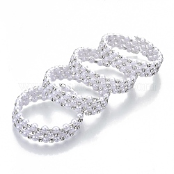 Bracelets en fer à trois boucles, avec strass et abs en plastique imitation perle, platine, cristal, diamètre intérieur: 2 pouces (5 cm)