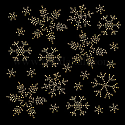 Pedrería hotfix con patrón de copo de nieve, decoración de cristal de rhinestone, Navidad, vara de oro, 215x150x1mm