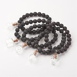 Bracelets de charme de perles de pierre de lave, Bracelets élastiques, avec un pendante de bouteilles en verre, forme mixte, 58 mm (2-1/4 pouces)
