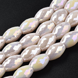 Electroplate Glass Beads Strands, AB Color Plated, Faceted, Oval, Antique White, 11x8mm, Hole: 1.2mm, about 60pcs/strand, 26.38 inch(67cm)