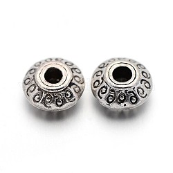 Tibetischer stil legierung perlen, Bleifrei und Nickel frei und Cadmiumfrei, Doppelkegel, Antik Silber Farbe, ca. 7 mm lang, 7 mm breit, 4.5 mm dick, Bohrung: 1 mm