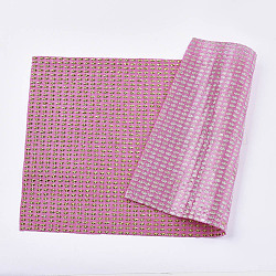 Glitter Hotfix Resin Rhinestone, Iron on Patches, with Mini Beads, for Trimming Cloth Bags and Shoes, Hot Pink, 40x24cm