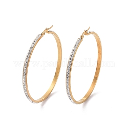 304 Stainless Steel Hoop Earrings, with Polymer Clay and Rhinestone, Ring, Golden, Crystal, 60x59x3.5mm
