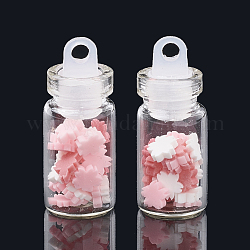 手作り樹脂粘土ネイルパーツ  ガラスびんとccbプラスチックボトルストッパー付き  花  ピンク  4x4~4.5x0.5~1mm  ボトル：27.5x11mm  穴：3mm