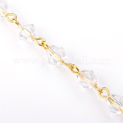 Hechos a mano de las cadenas de los abalorios de cristal bicono para collares pulseras hacer, con alfiler de hierro dorado, sin soldar, Claro, 39.3 pulgada, abalorios: 6 mm