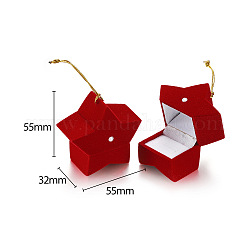 Valentinstag beflockung schmuck geschenkboxen, mit Schwamm im Inneren, für Ohrstecker, ringe aufbewahrung, dunkelrot, Stern-Muster, 3.2x5.5x5.5 cm