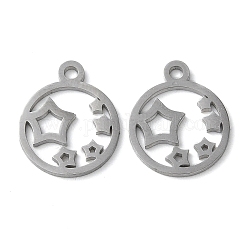 304 Stainless Steel Charms, Manual Polishing, Star, Stainless Steel Color, 14.5x12x1mm, Hole: 1.6mm