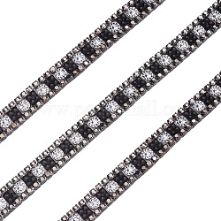 Beadthoven Hotfix with Two Rows Rhinestone, Hot Melt Adhesive on the Back, Costume Accessories, Rectangle, Black Diamond, 9mm
